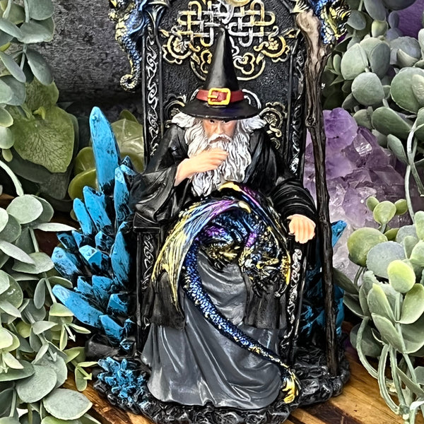 Poly resin Seated Wizard W/ Dragons