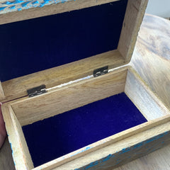 Hand of Fatima / Hamsa Wooden Box w/ blue