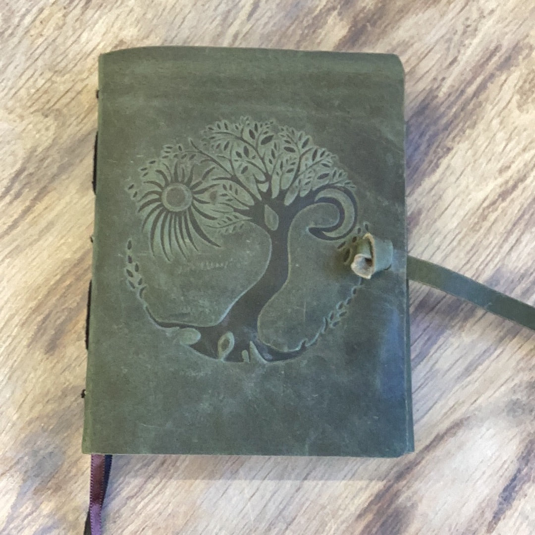 Green Tree of Life Sun and Moon Leather Journal