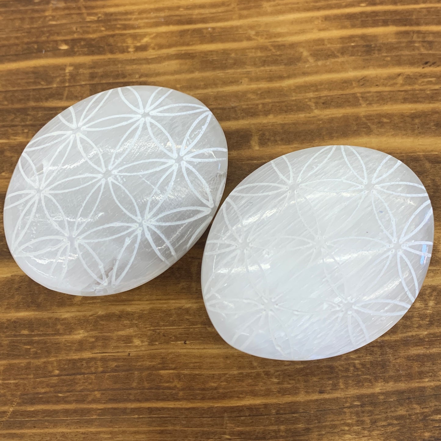 Selenite Palm Stone - geometric