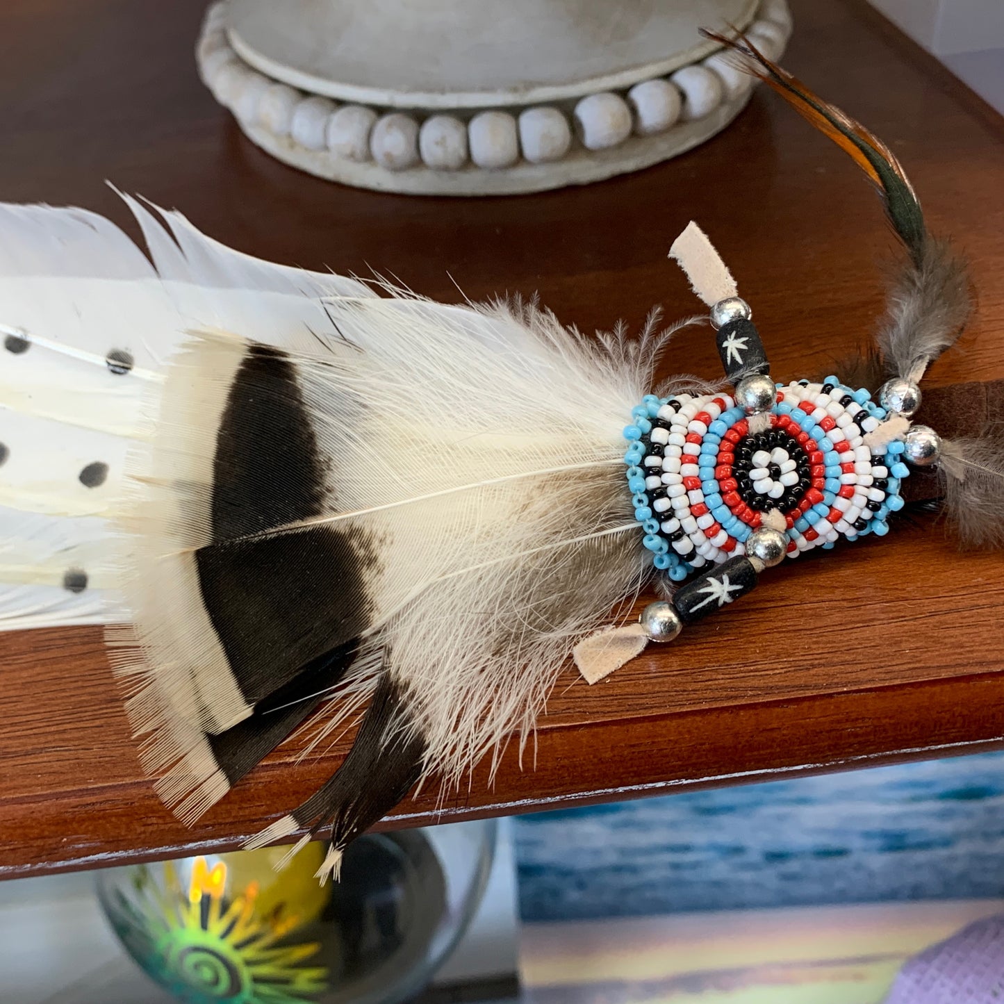 Feather Fan - blue, white, red