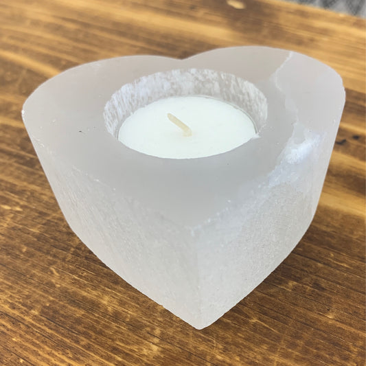 Selenite Heart Candle Holder